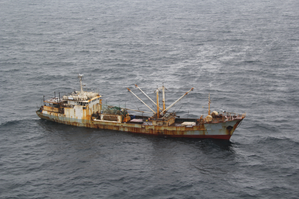 The fishing vessel Yin Yuan sails in international waters off Japan in May 2014. The U.S. Coast Guard intercepted the vessel for illegal fishing activities, including the use of prohibited drift nets, which 