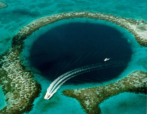 Belize's Great Blue Hole, a UNESCO World Heritage Site that would be included in areas opened to oil and gas drilling under a new proposal from the Belizean government. Photo credit: U.S. Geological Survey.