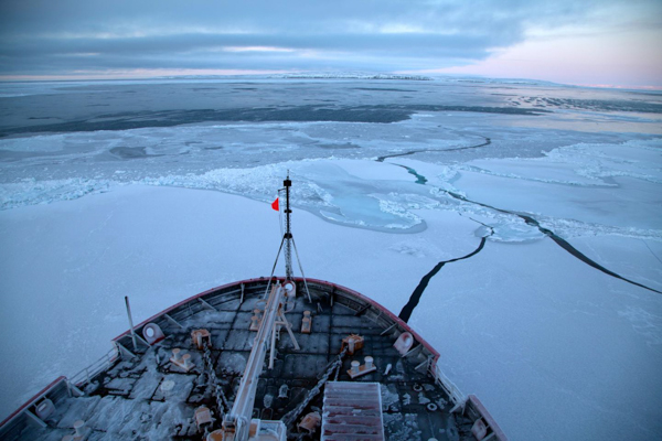 Scientists collected water samples to measure ocean acidification in the Bering, Chukchi, and Beaufort seas on two research cruises aboard the US Coast Guard cutter Healy. Photo credit: Jeremy Mathis / NOAA.